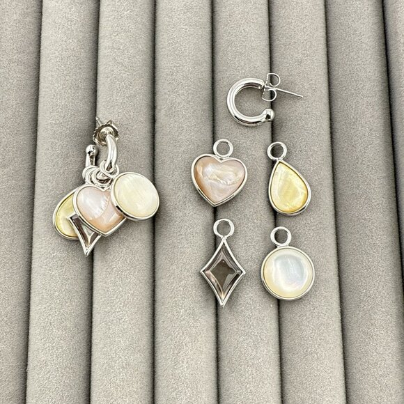 Honora Pearl Earrings Interchangeable 4 Charms Heart Sterling Silver Dangle Drop - Picture 1 of 9